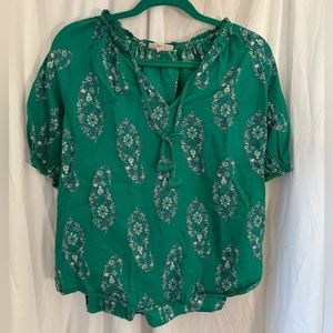 Knox Rose xl cotton loose fit tie front 3/4 sleeve green floral